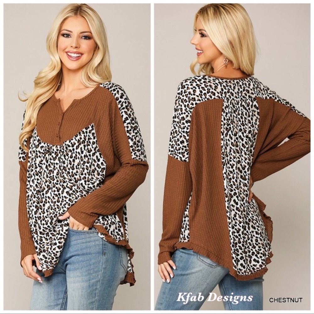 Leopard Print Waffle knit mixed Tunic Top!!